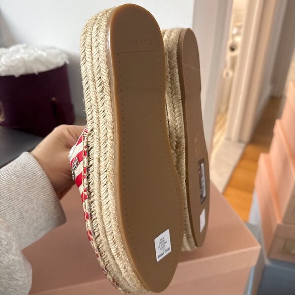 NWT Miu Miu Slip-on Espadrilles Platform Red & White Stripes Canvas Sz 36.5 - Picture 6 of 6